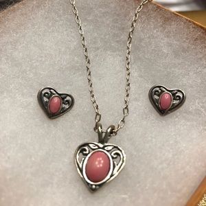 Sterling Silver Heart Necklace and Earring Set
